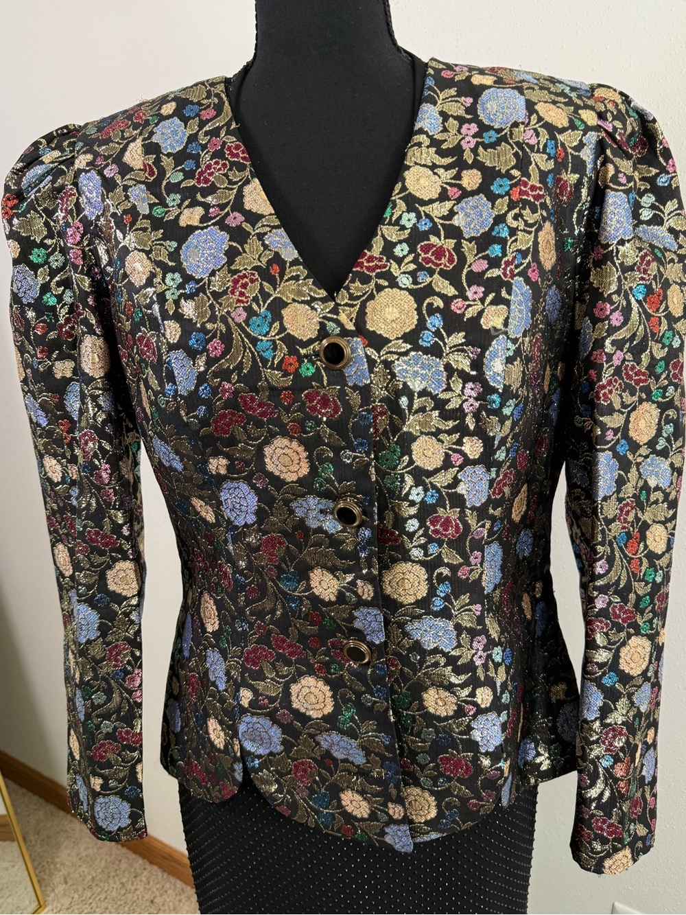 Vintage Patra Metallic Floral Brocade Blazer Jacket Size 10 Made USA